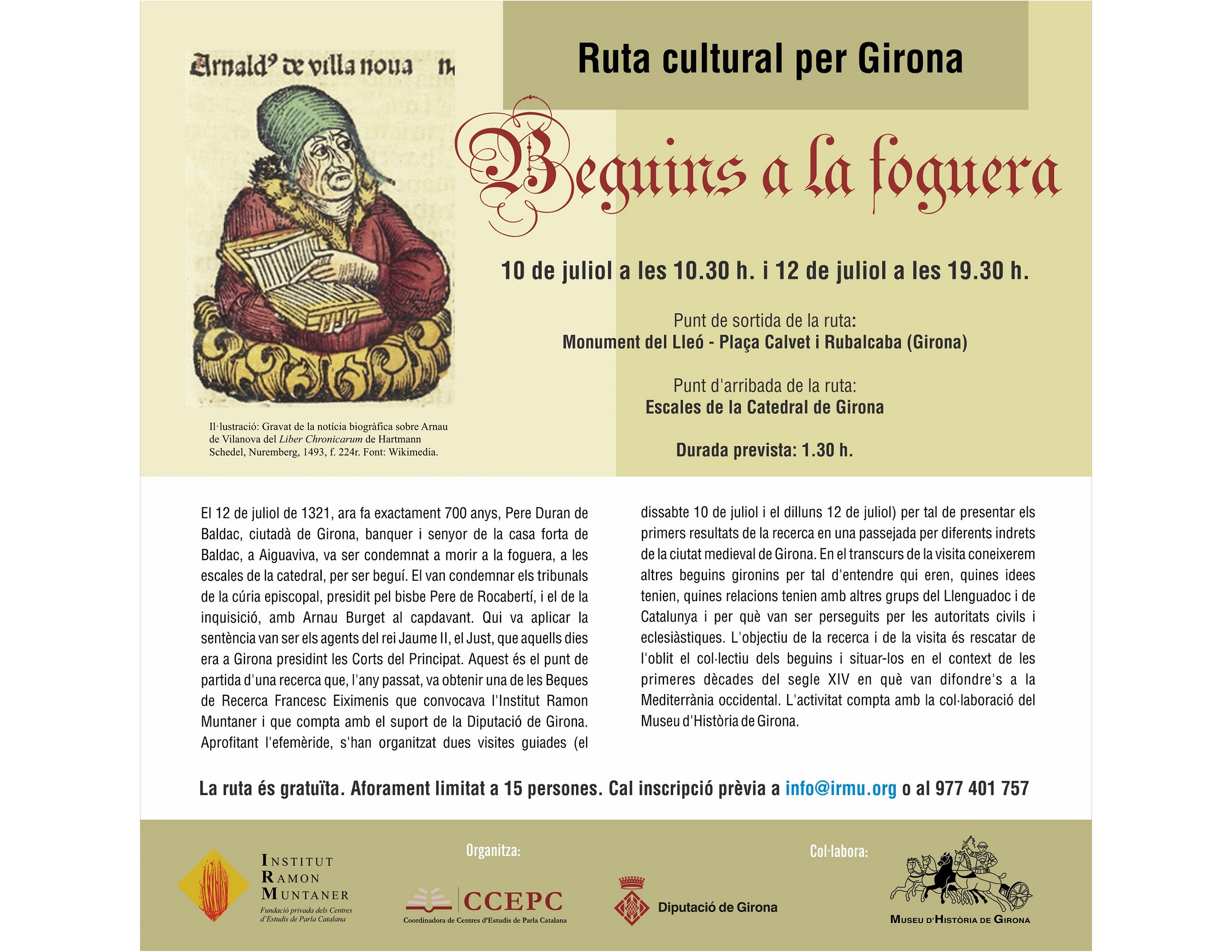 Us convidem a la ruta cultural per Girona "Beguins a la foguera"