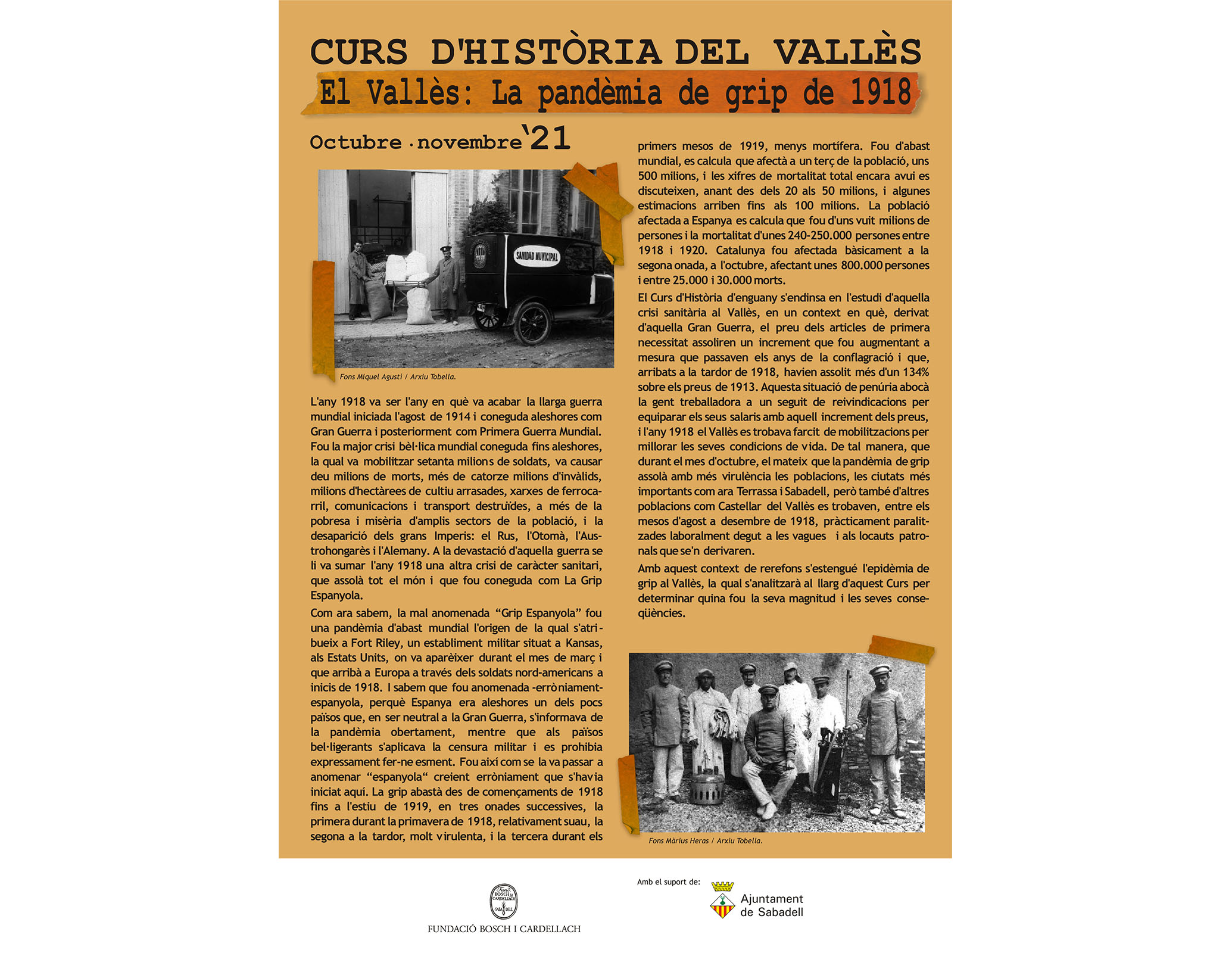 La Fundació Bosch i Cardellach organitza el curs d'Història El Vallès: La pandèmia de grip de 1918
