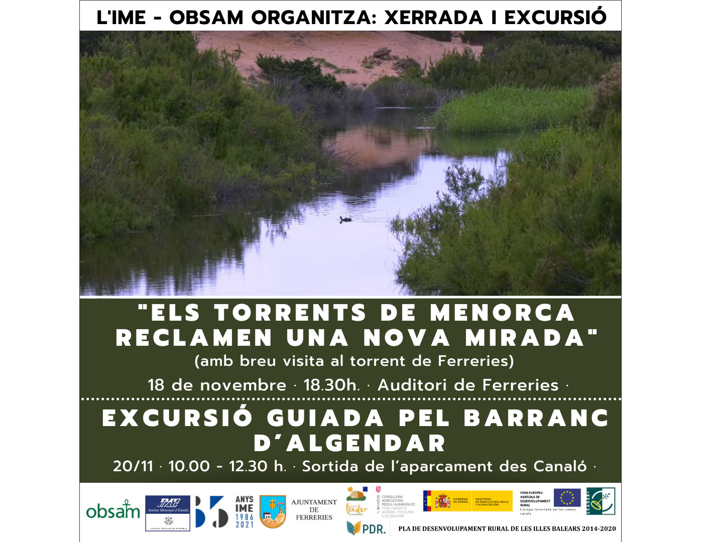 L'OBSAM-IME organitza la xerrada "Els torrents de Menorca reclamen una nova mirada" i una excursió guiada pel Barranc d'Algendar